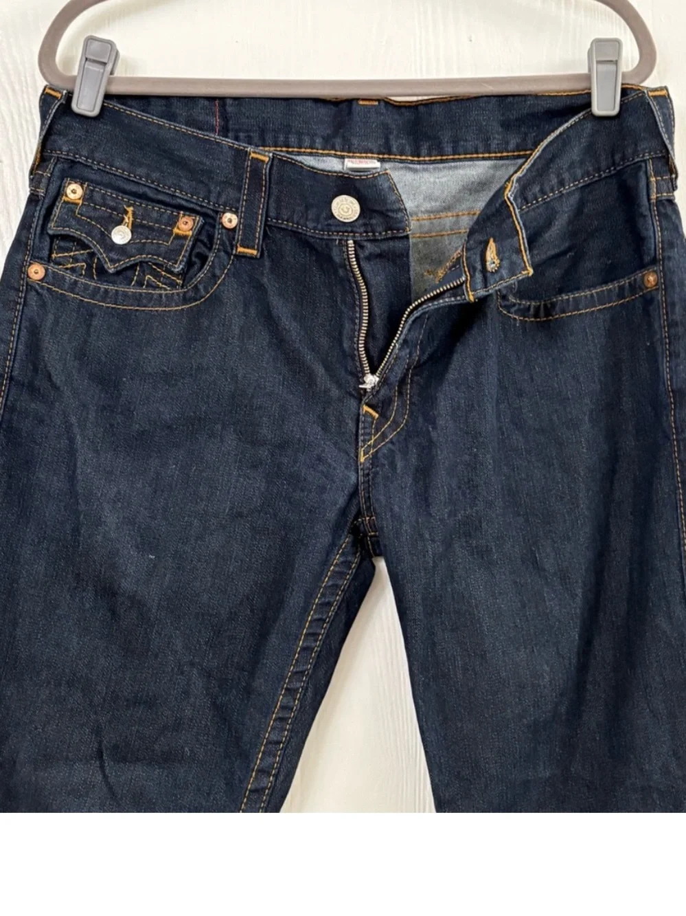True Religion Men's Indigo Flap Pocket Logo Straight Jeans Size 34